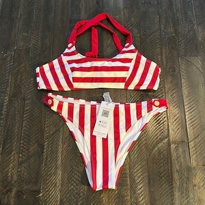 Cupshe red and white striped swimsuit